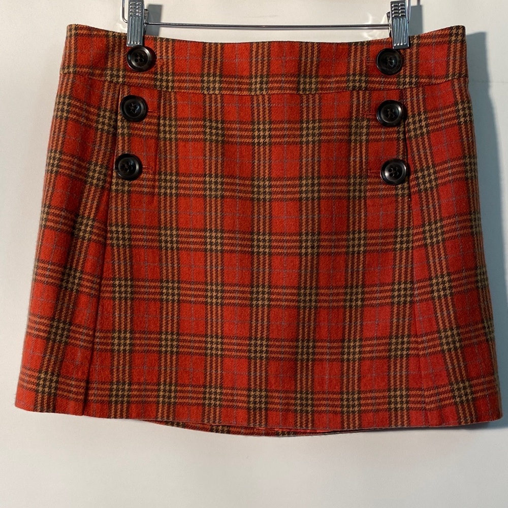 GAP Orange Plaid Mini Skirt with Brown Buttons (small flaw)